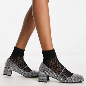 New Jeffrey Campbell Regal Embellished Crystal Block Heel Mary Janes Size 6